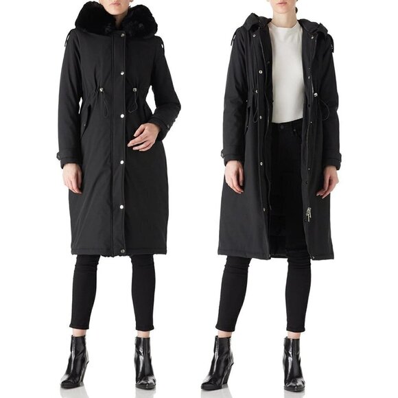 Risissida Women Puffer Coat/parka With Long Fur Collar Hooded Winter Fashion - Picture 3 of 6